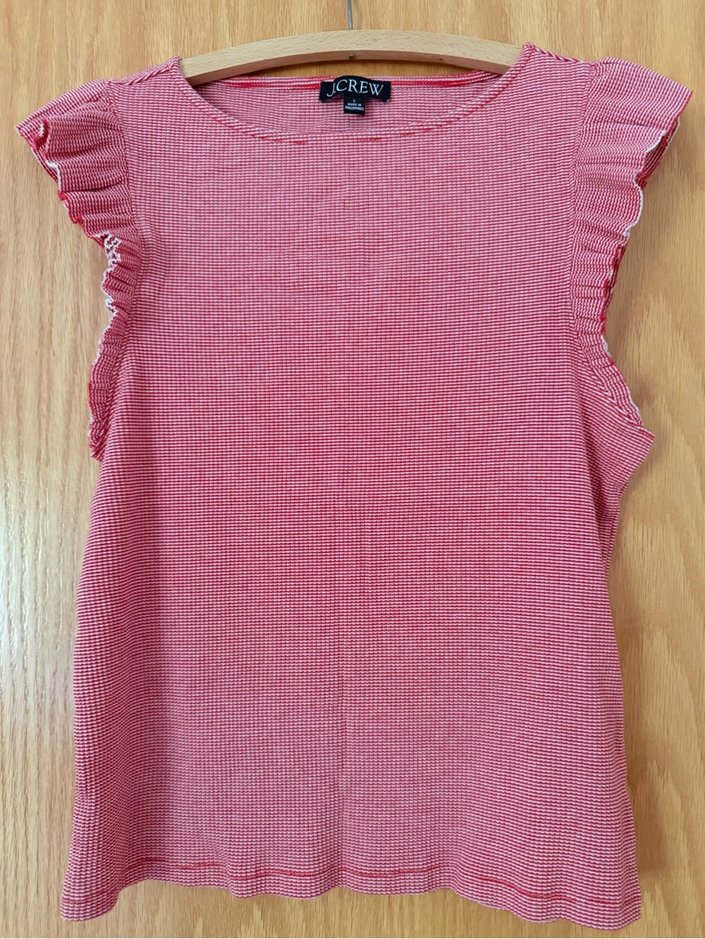 J. Crew Vintage Rib Ruffle Sleeve Tank Red Americana